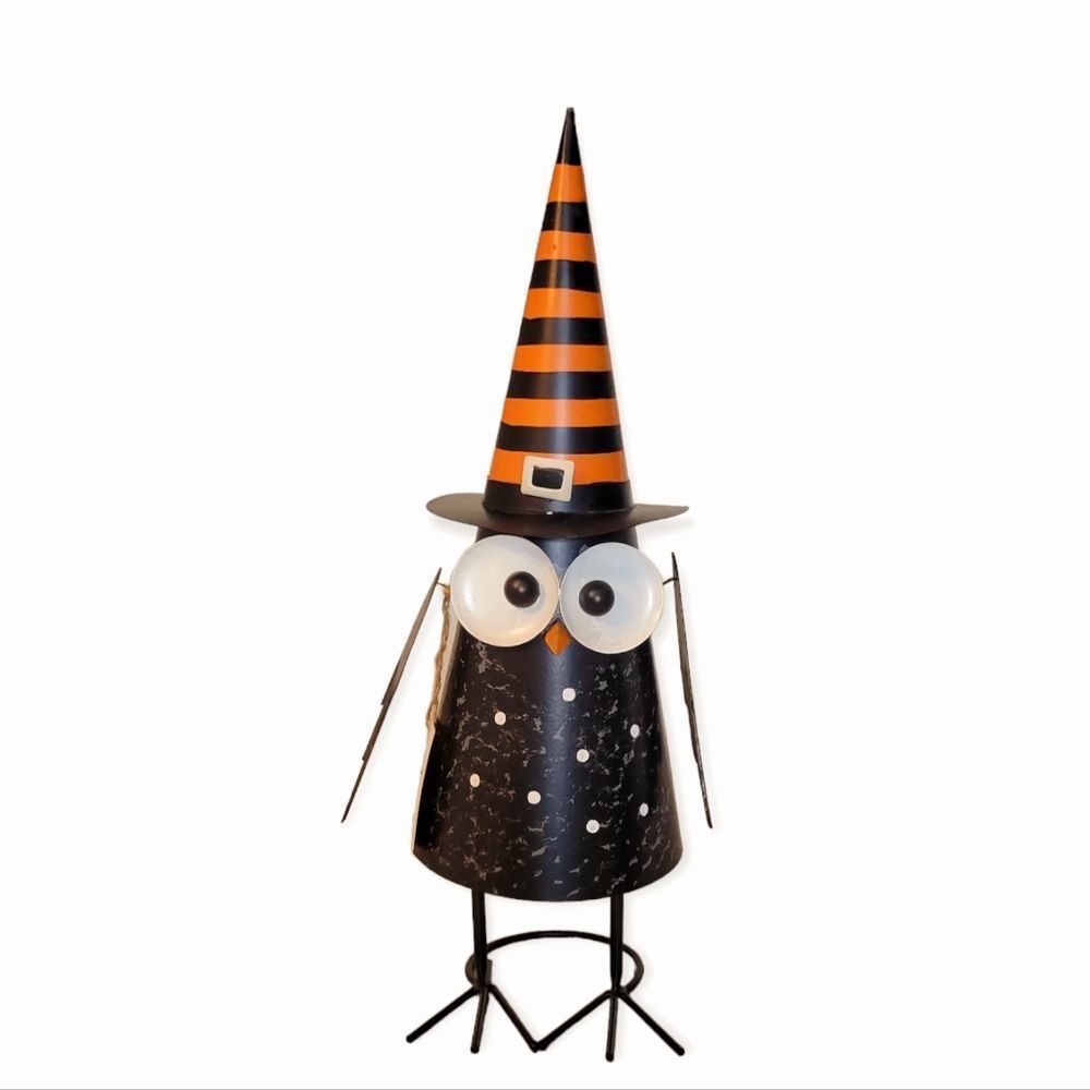 Happy Haunting Metal Witch Owl Indoor or Outdoor Halloween Decor